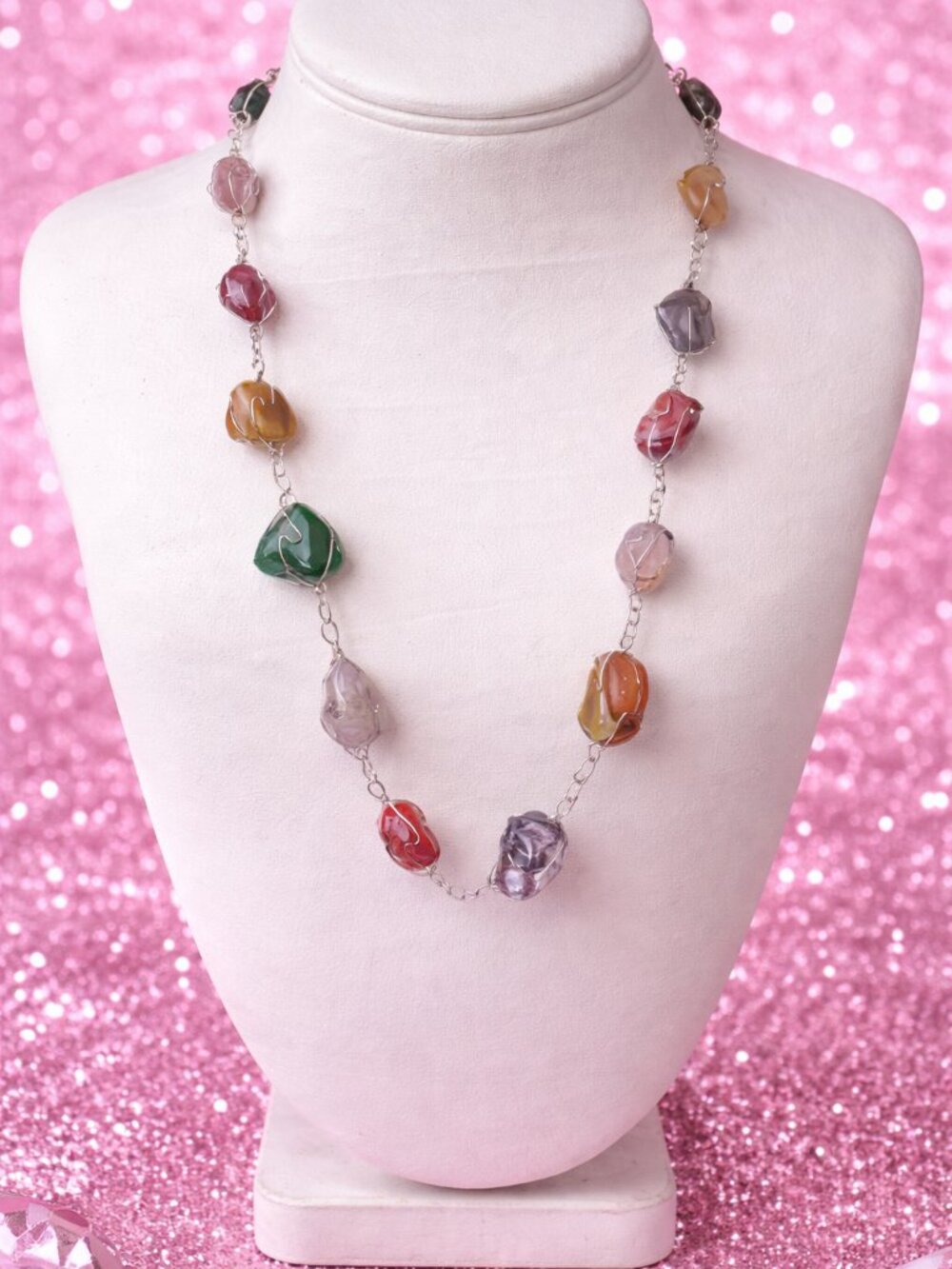 Multicolor Agate Link Necklace - Women Jewelry - Picture 3 of 7